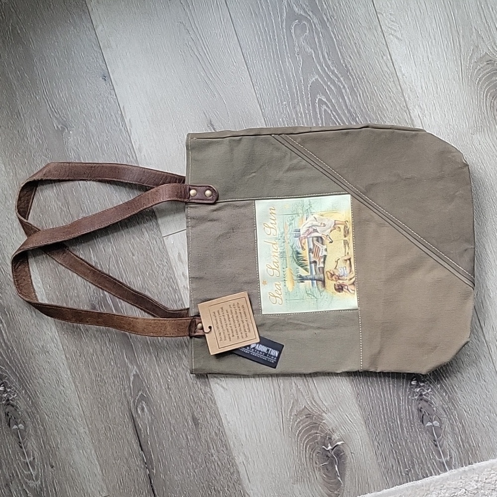 Sea Sand Sun Vintage Like Scene Recycled Military Canvas Tent Tote